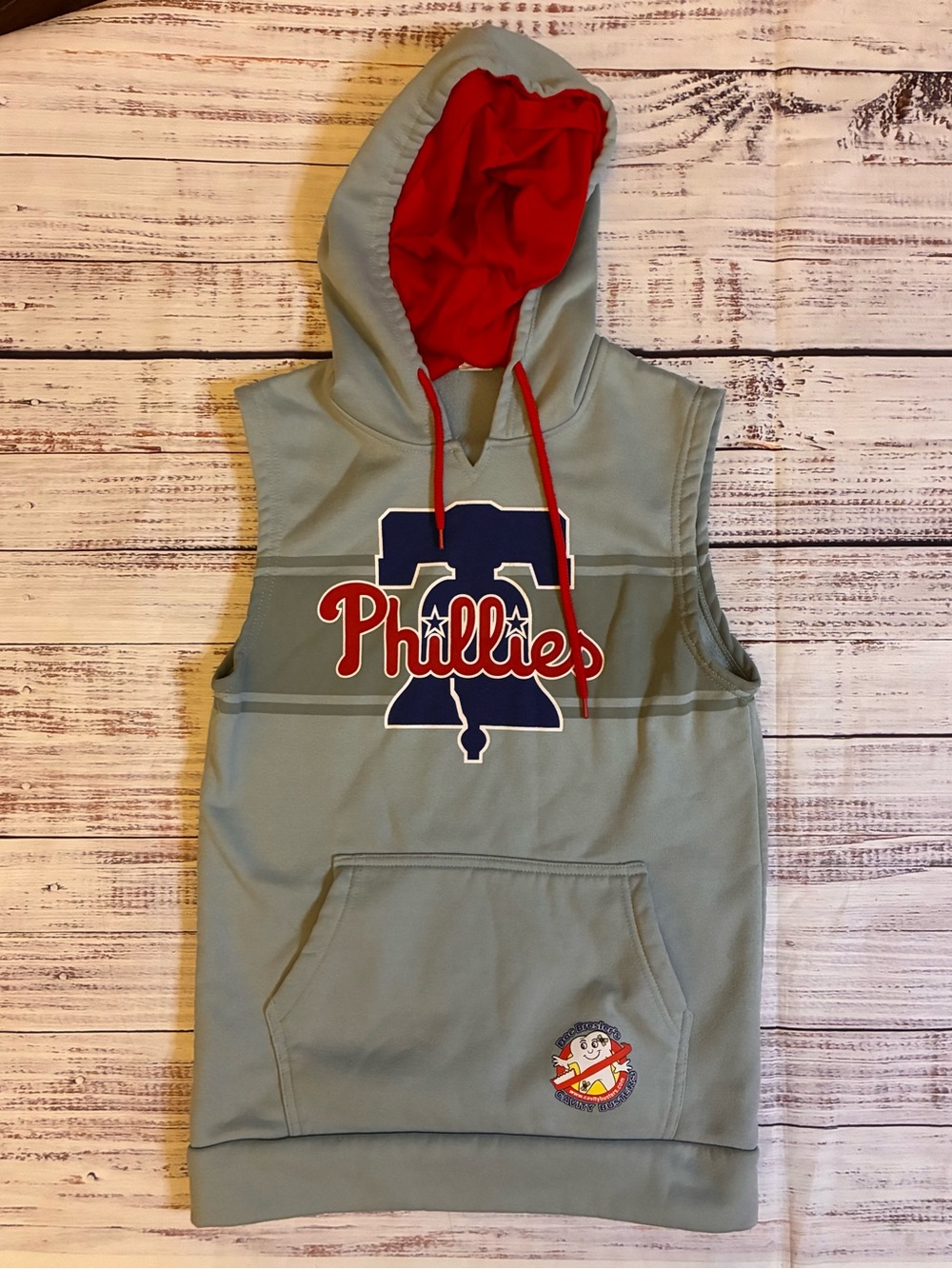 Phillies Sleeveless Hoodie - Gray with Red Accents